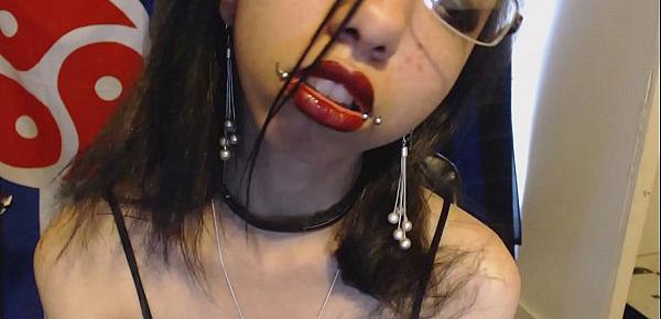  Goth with Red Lipstick Drools a Whole Lot and Blows Spit Bubbles at You - Spit and Saliva and Lipstick Fetish